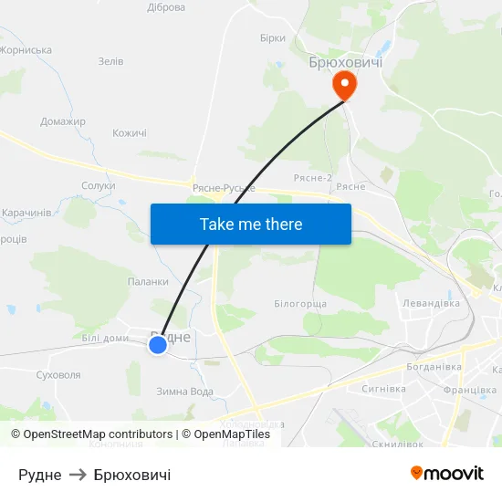 Рудне to Брюховичі map