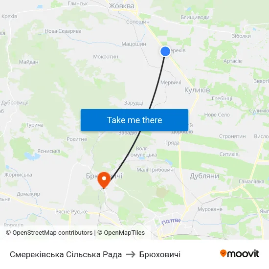 Смереківська Сільська Рада to Брюховичі map