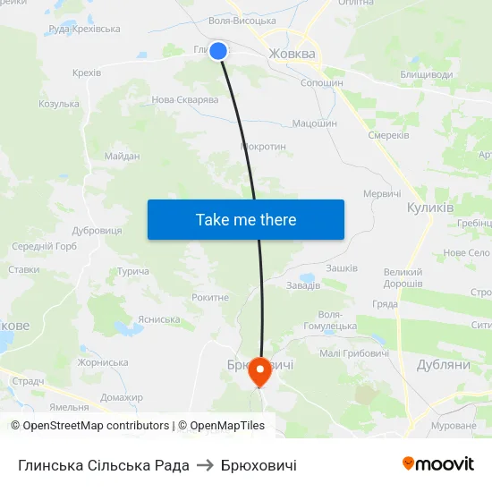 Глинська Сільська Рада to Брюховичі map