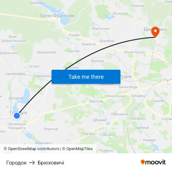 Городок to Брюховичі map