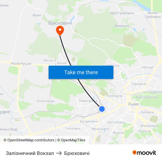 Залізничний Вокзал to Брюховичі map