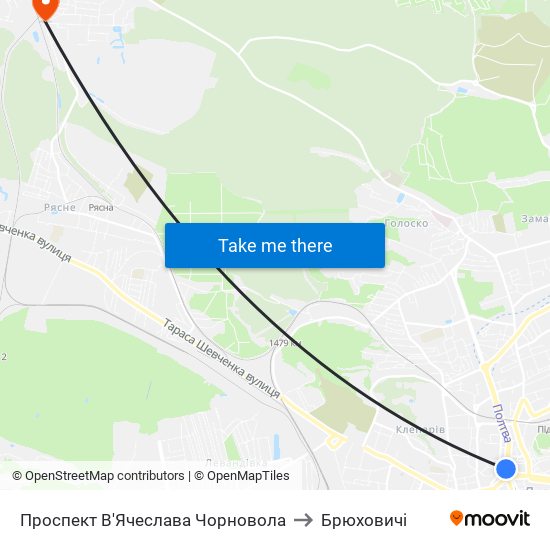 Проспект В'Ячеслава Чорновола to Брюховичі map