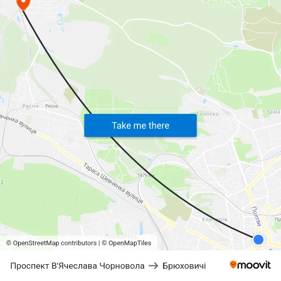 Проспект В'Ячеслава Чорновола to Брюховичі map