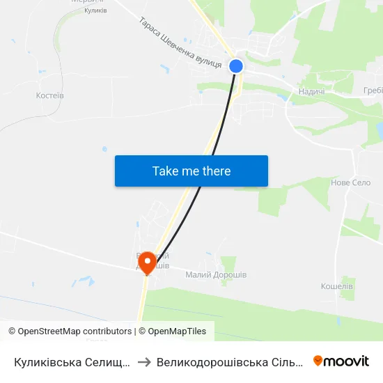Куликівська Селищна Рада to Великодорошівська Сільська Рада map