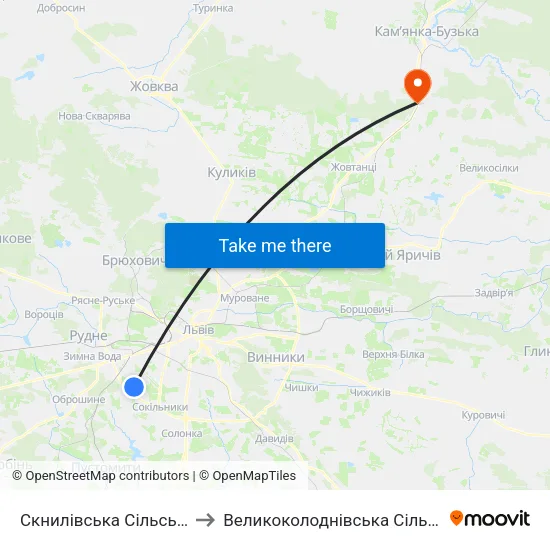Скнилівська Сільська Рада to Великоколоднівська Сільська Рада map