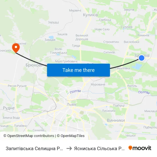 Запитівська Селищна Рада to Ясниська Сільська Рада map