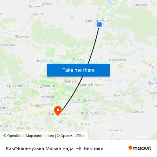 Кам’Янка-Бузька Міська Рада to Винники map