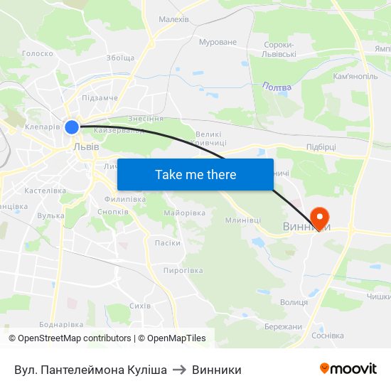 Вул. Пантелеймона Куліша to Винники map