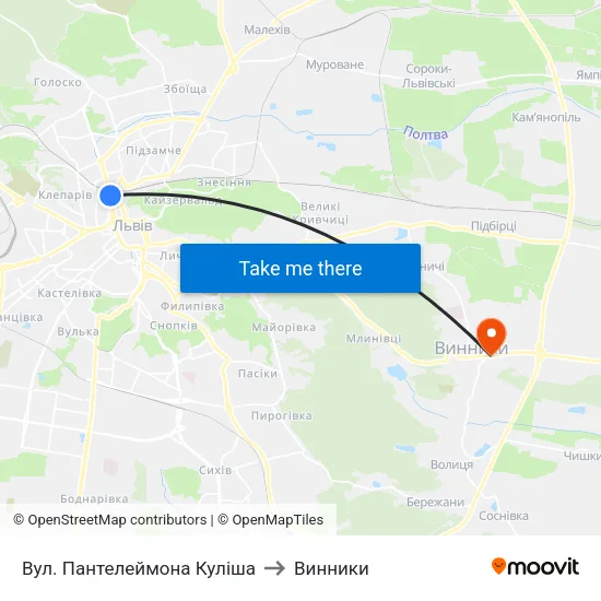 Вул. Пантелеймона Куліша to Винники map
