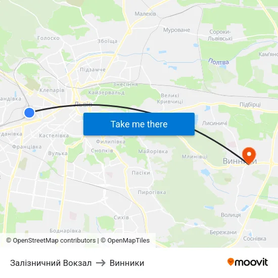 Залізничний Вокзал to Винники map