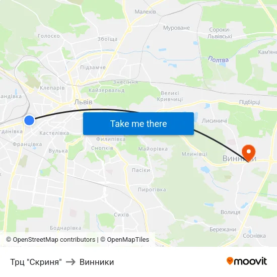 Трц "Скриня" to Винники map