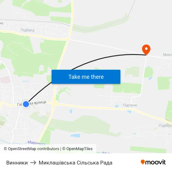 Винники to Миклашівська Сільська Рада map