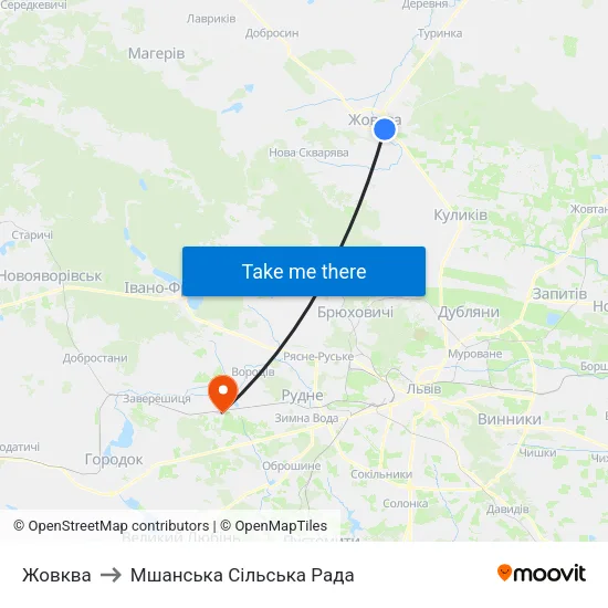 Жовква to Мшанська Сільська Рада map