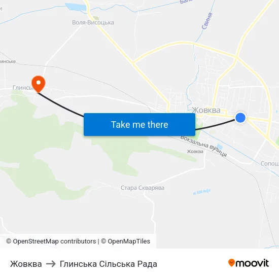 Жовква to Глинська Сільська Рада map