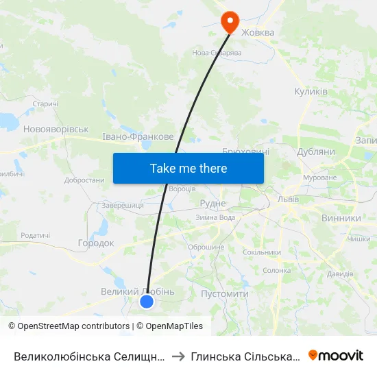 Великолюбінська Селищна Рада to Глинська Сільська Рада map