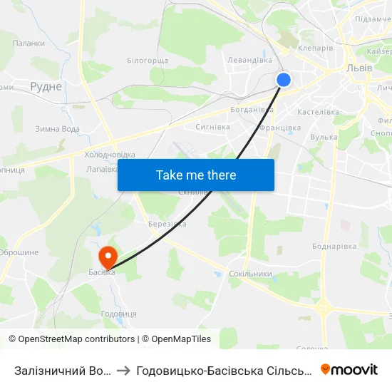 Залізничний Вокзал to Годовицько-Басівська Сільська Рада map