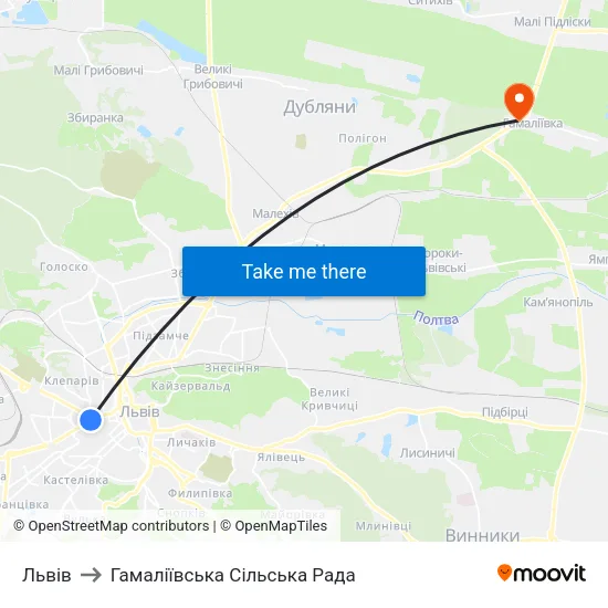 Львів to Гамаліївська Сільська Рада map
