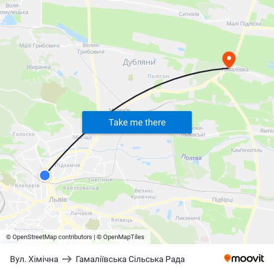 Вул. Хімічна to Гамаліївська Сільська Рада map