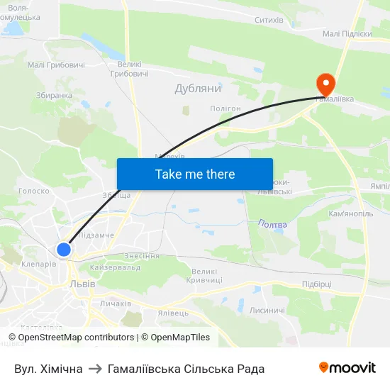 Вул. Хімічна to Гамаліївська Сільська Рада map