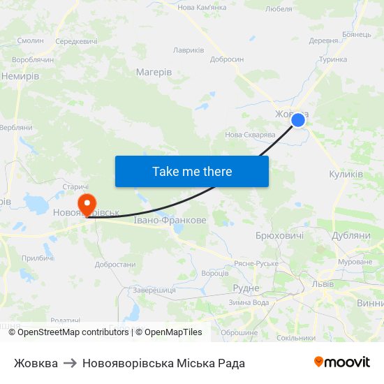 Жовква to Новояворівська Міська Рада map