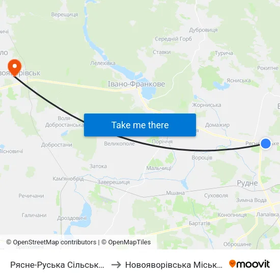 Рясне-Руська Сільська Рада to Новояворівська Міська Рада map