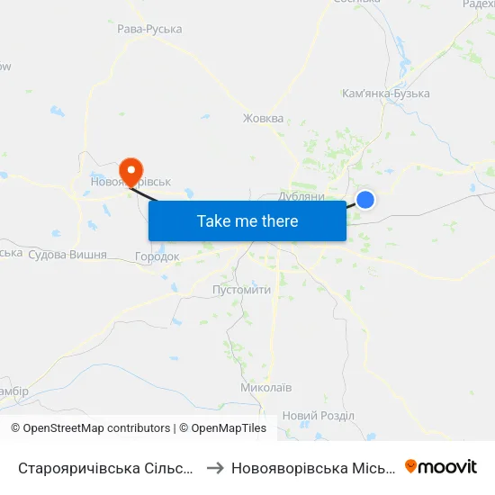 Старояричівська Сільська Рада to Новояворівська Міська Рада map