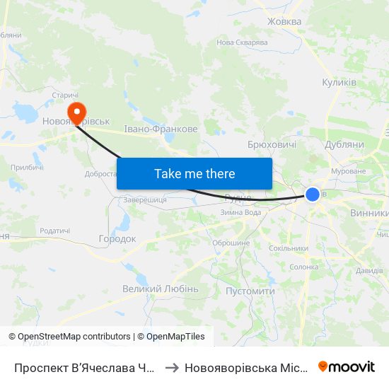 Проспект В’Ячеслава Чорновола to Новояворівська Міська Рада map