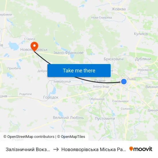 Залізничний Вокзал to Новояворівська Міська Рада map