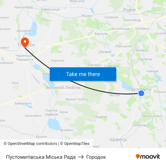 Пустомитівська Міська Рада to Городок map