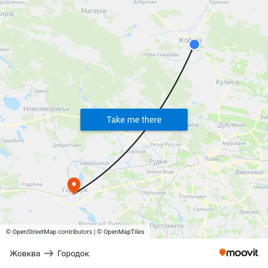 Жовква to Городок map
