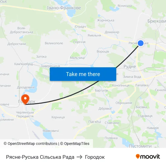 Рясне-Руська Сільська Рада to Городок map