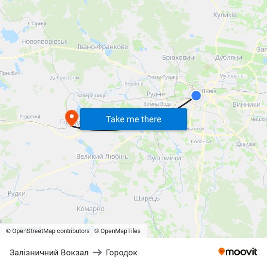 Залізничний Вокзал to Городок map