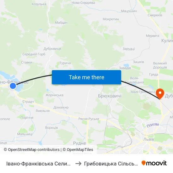 Івано-Франківська Селищна Рада to Грибовицька Сільська Рада map