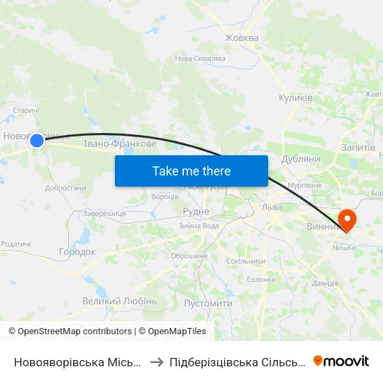 Новояворівська Міська Рада to Підберізцівська Сільська Рада map