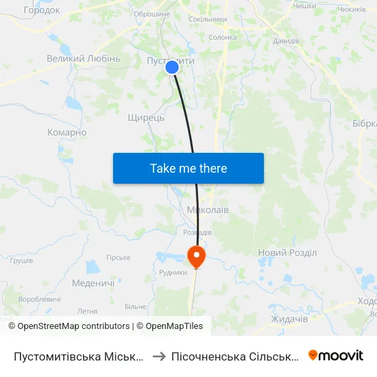 Пустомитівська Міська Рада to Пісочненська Сільська Рада map