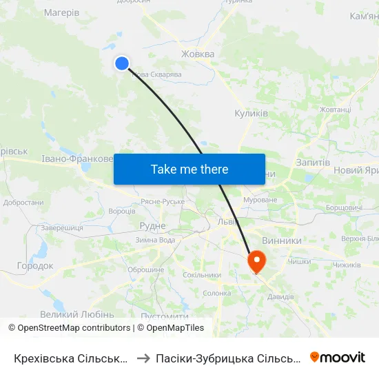 Крехівська Сільська Рада to Пасіки-Зубрицька Сільська Рада map