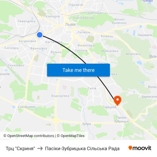 Трц "Скриня" to Пасіки-Зубрицька Сільська Рада map
