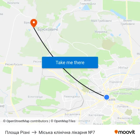 Площа Різні to Міська клінічна лікарня №7 map