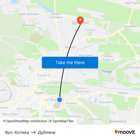 Вул. Котика to Дубляни map