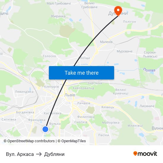 Вул. Аркаса to Дубляни map