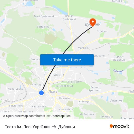 Театр Ім. Лесі Українки to Дубляни map
