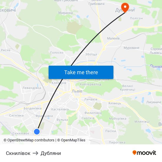 Скнилівок to Дубляни map