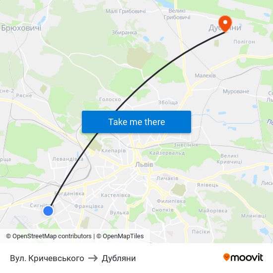 Вул. Кричевського to Дубляни map