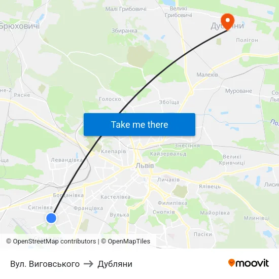 Вул. Виговського to Дубляни map