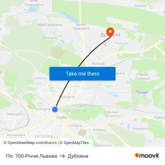 Пл. 700-Річчя Львова to Дубляни map