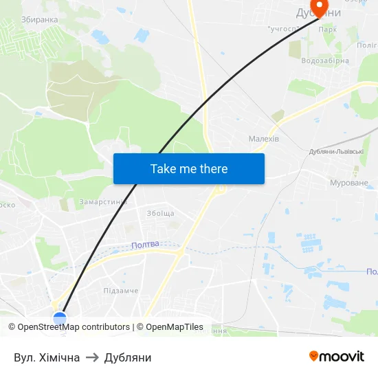 Вул. Хімічна to Дубляни map