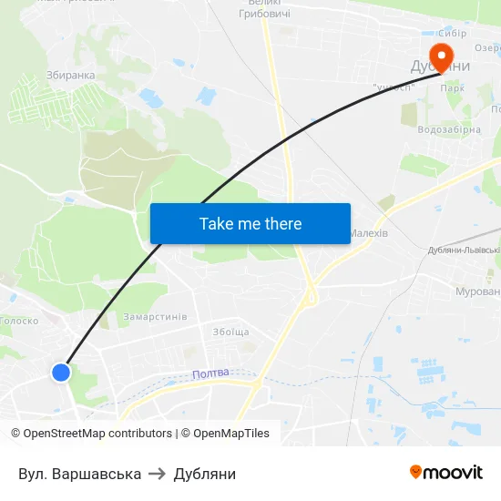 Вул. Варшавська to Дубляни map