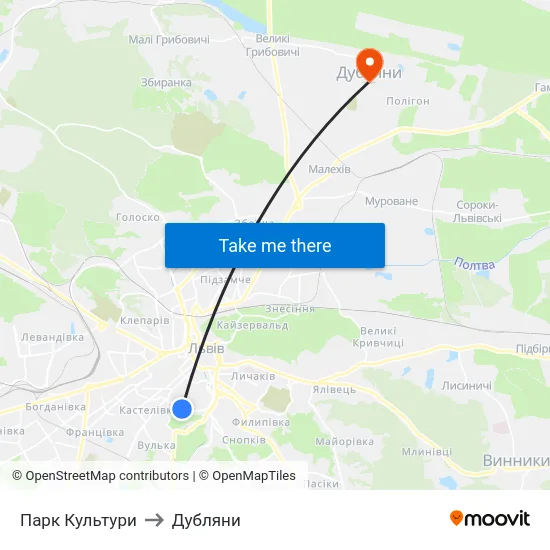 Парк Культури to Дубляни map