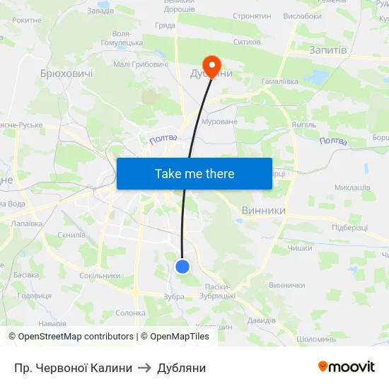Пр. Червоної Калини to Дубляни map
