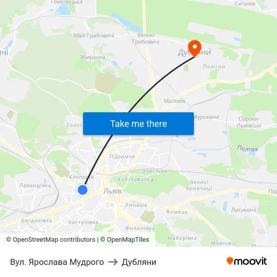 Вул. Ярослава Мудрого to Дубляни map